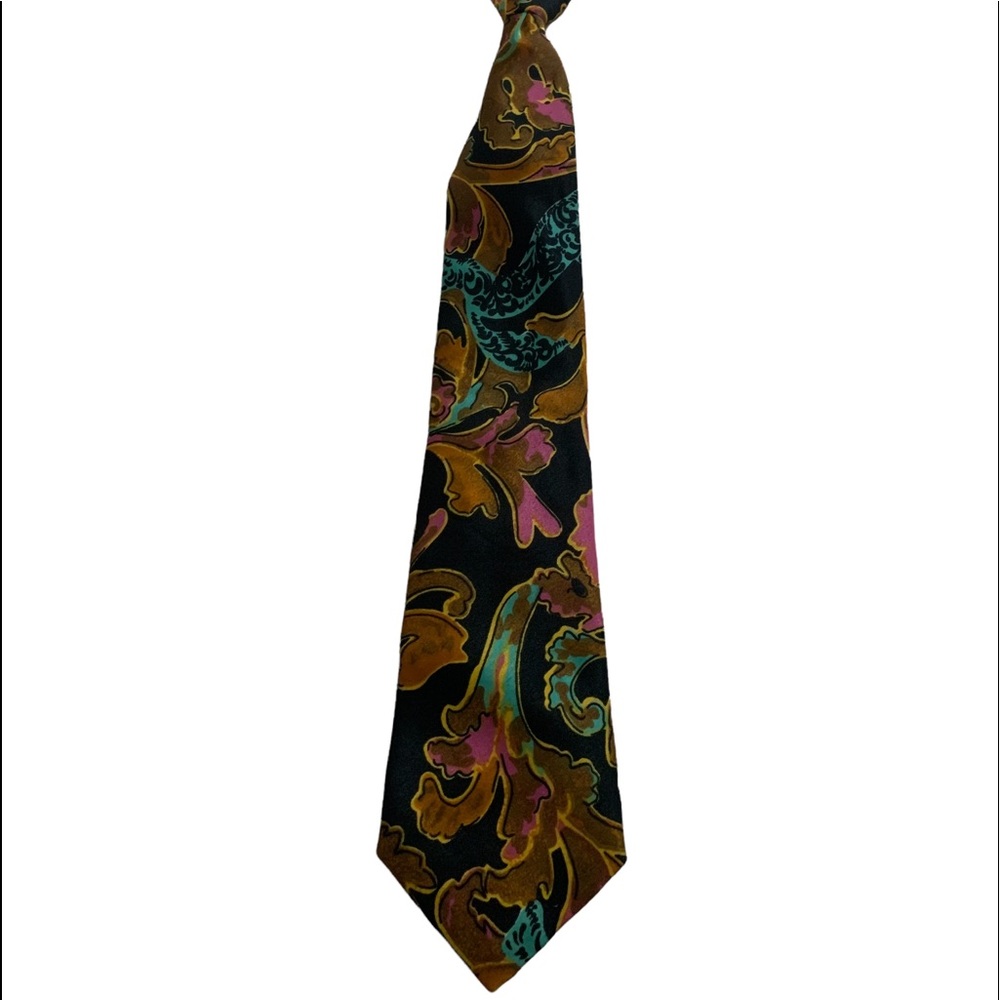 Mens | Vintage Tie Floral Pattern Funky,Bright Colors Pink, Gold, Black, Green